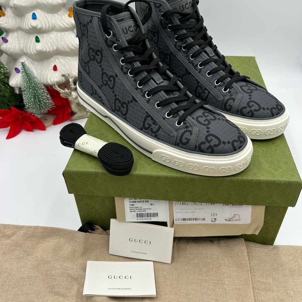 Gucci Men's 1977 tennis High-Top Sneakers size 10.5 made in Italy - Picture 4 of 9